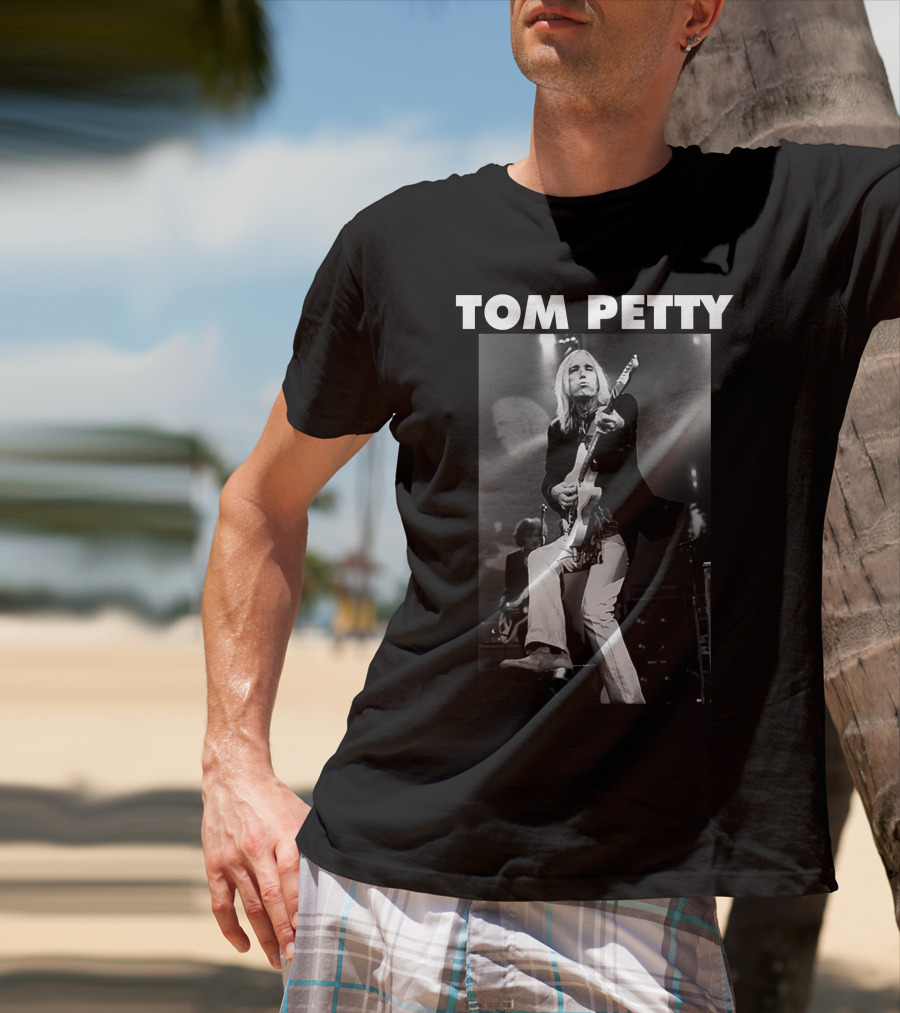 Tom Petty Rock Legend Performance Black And White T-Shirt