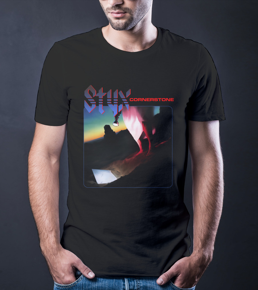 Styx Cornerstone Album Cover Art With Figure Holding Lantern At Sunset T-Shirt