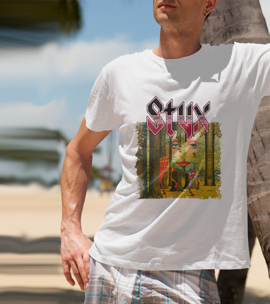 Styx Forest Face With Stylized Red Typography T-Shirt
