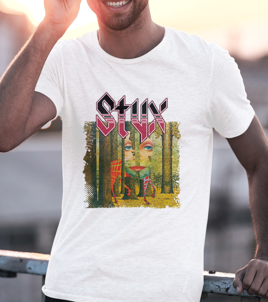 Styx Forest Face With Stylized Red Typography T-Shirt