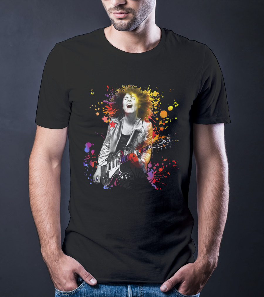 Vibrant Rock Guitarist With Colorful Splash T-Shirt