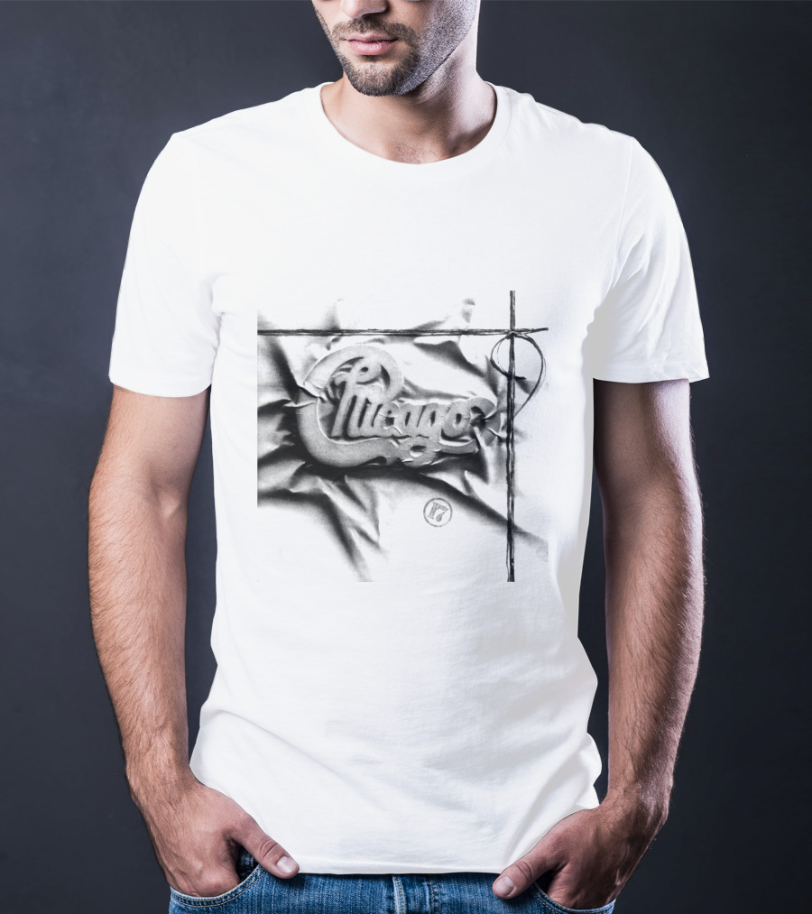 Chicago Graphic Script Wrinkled Black And White T-Shirt