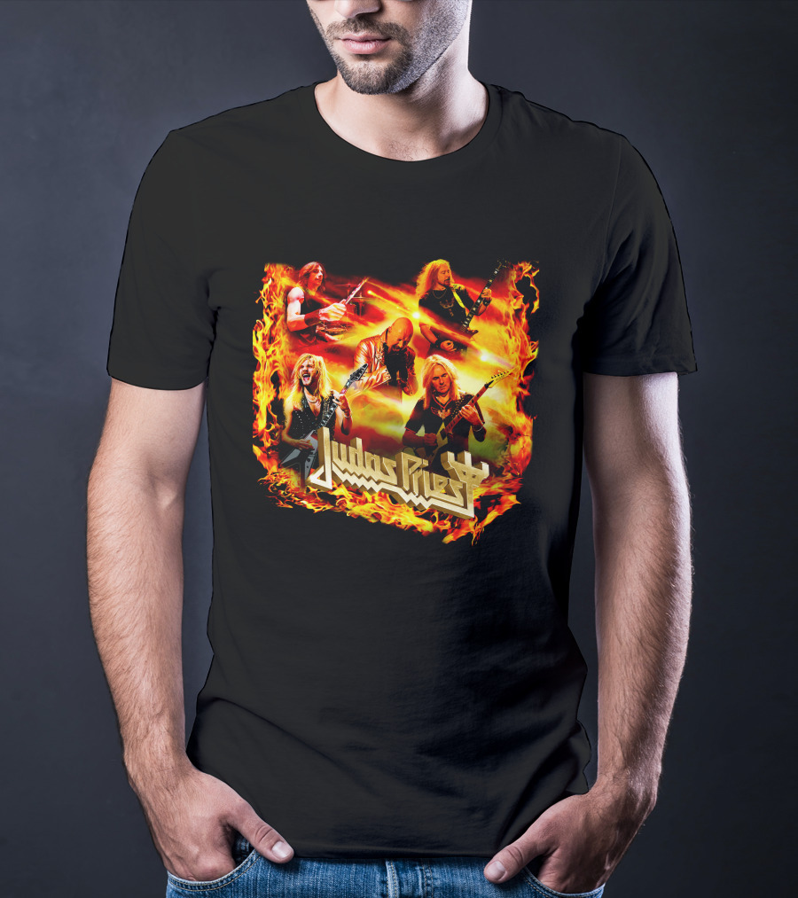 Judas Priest Band Members In Fiery Background Jdpr T-Shirt