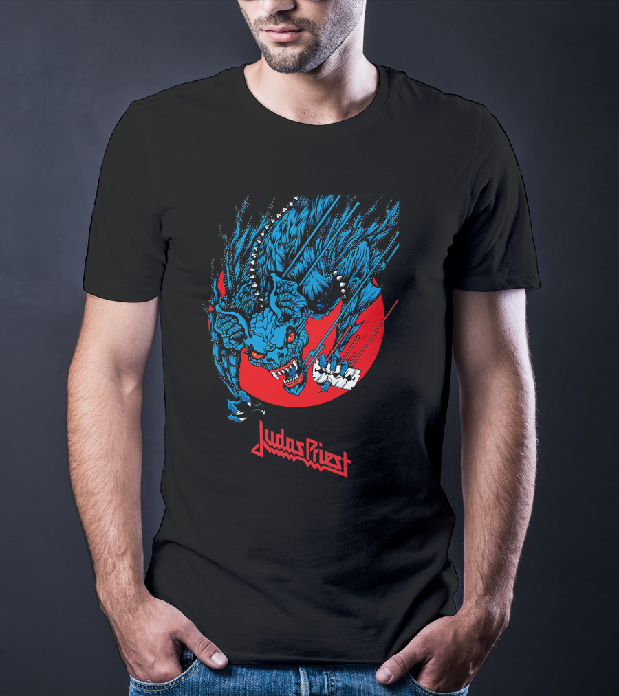 Judas Priest Fearsome Bat Monster Red Circle Debbie Harry Hairstyle T-Shirt