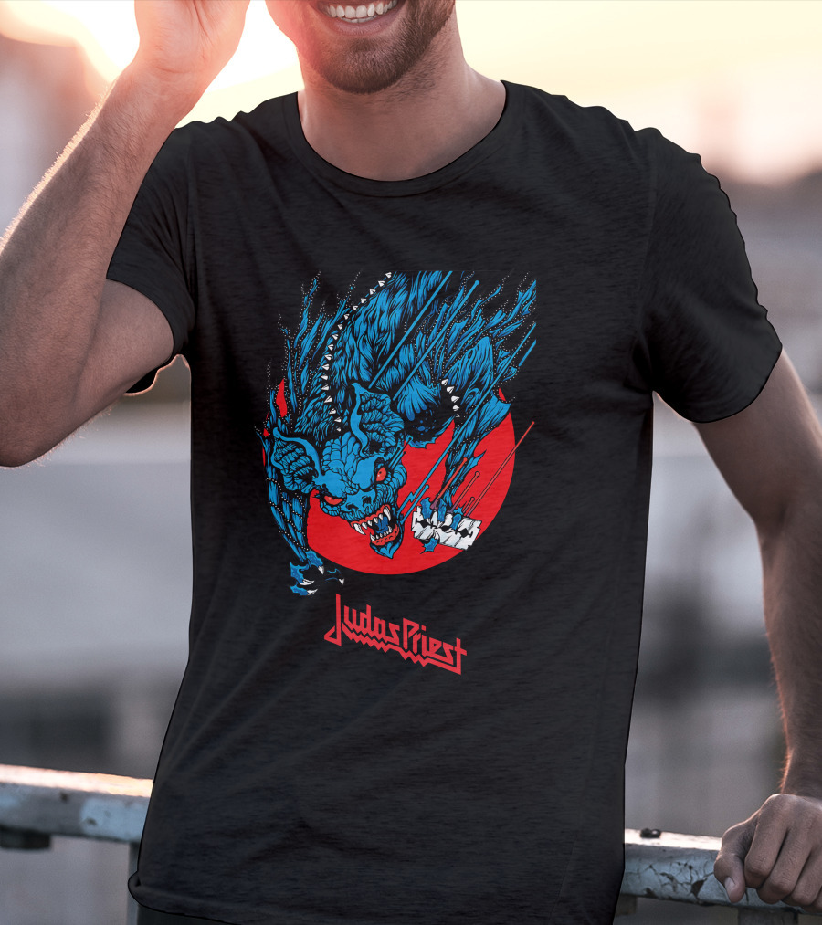 Judas Priest Fearsome Bat Monster Red Circle Debbie Harry Hairstyle T-Shirt