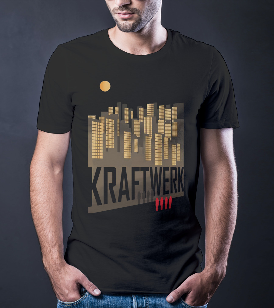 Kraftwerk Illuminated City Skyline With Silhouetted Figures T-Shirt