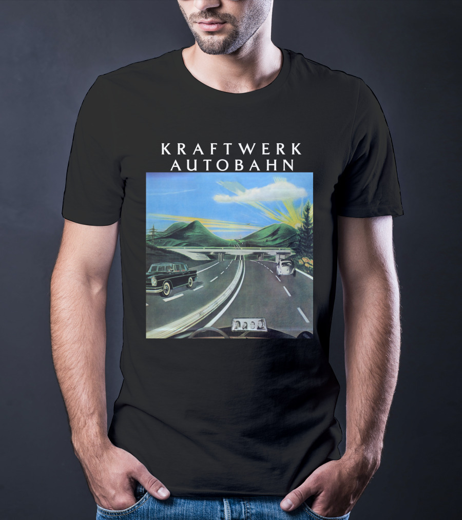 Kraftwerk Autobahn Scenic Highway Journey With Classic Cars And Mountains T-Shirt