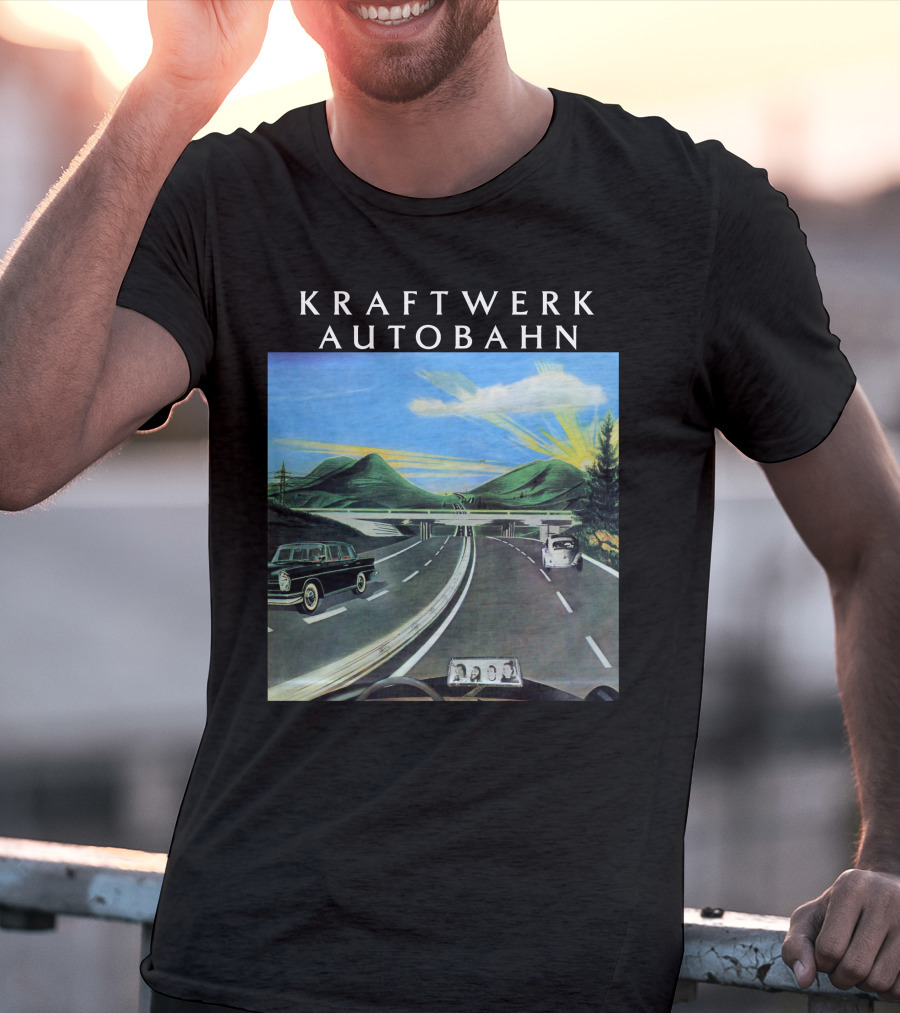 Kraftwerk Autobahn Scenic Highway Journey With Classic Cars And Mountains T-Shirt