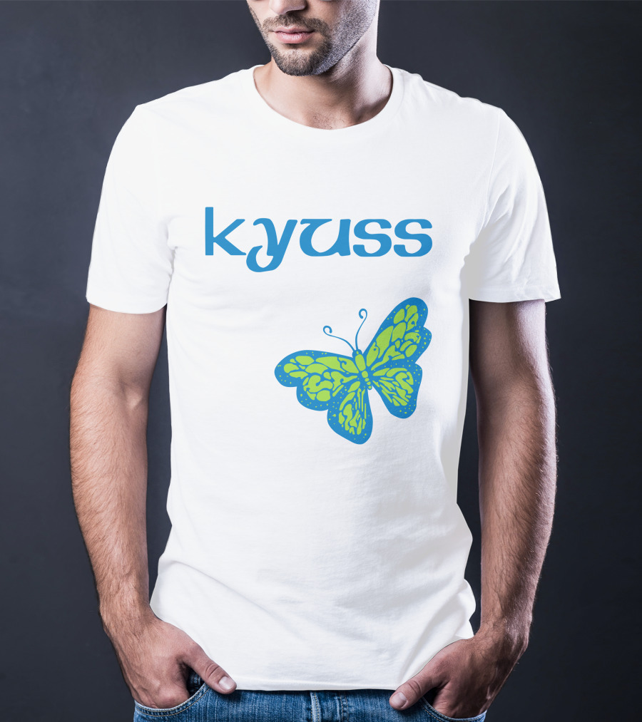 Kyuss Blue Text Green Butterfly T-Shirt