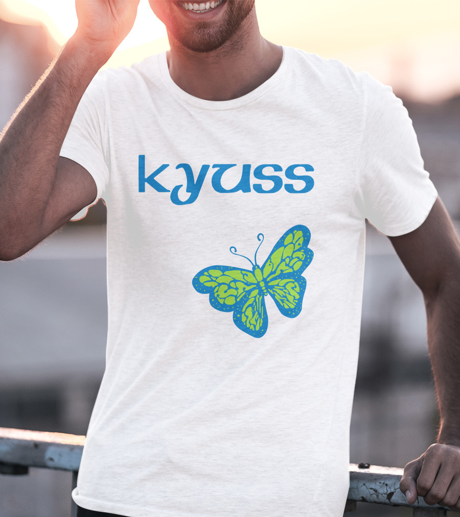 Kyuss Blue Text Green Butterfly T-Shirt
