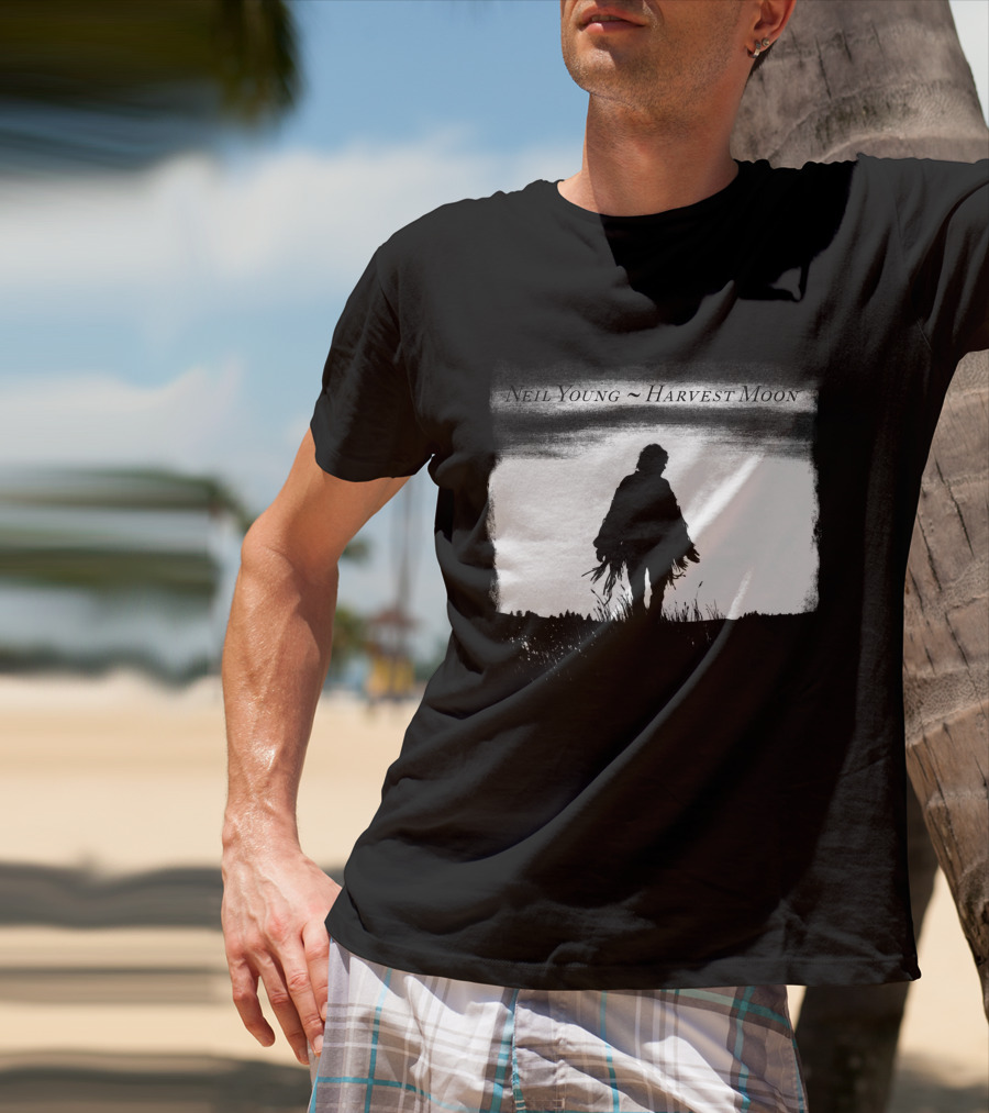 Neil Young Harvest Moon Silhouette Dark Horizon Scene T-Shirt