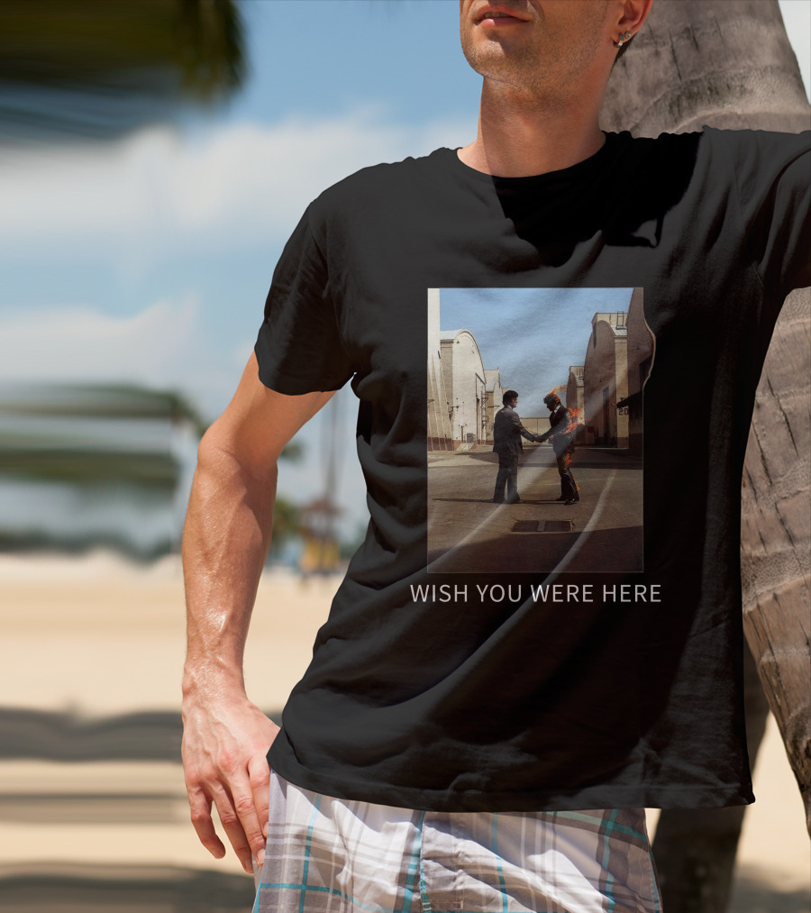 Wish You Were Here Album Cover Iconic Handshake Flame Scene T-Shirt