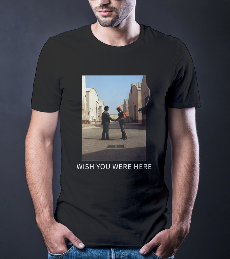 Wish You Were Here Album Cover Iconic Handshake Flame Scene T-Shirt