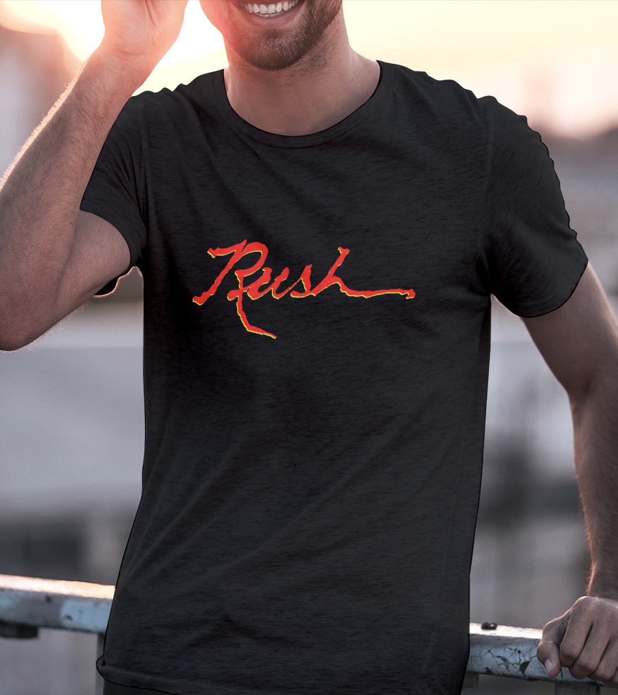 Rush Band Stylized Red And Yellow Script T-Shirt