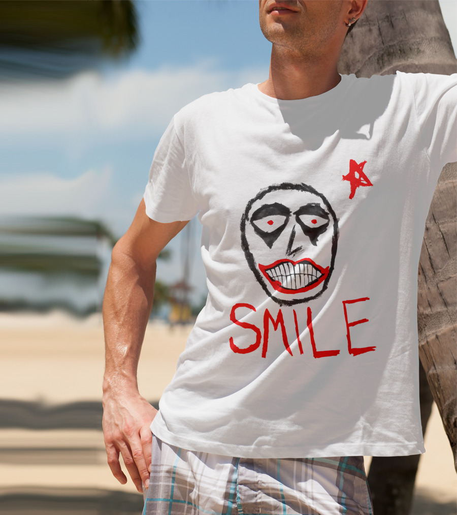 Smile Face Drawing With Red Star T-Shirt