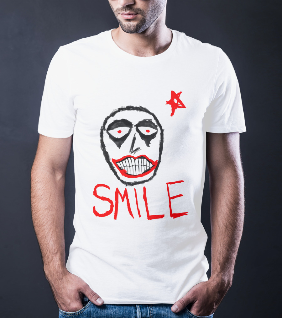Smile Face Drawing With Red Star T-Shirt