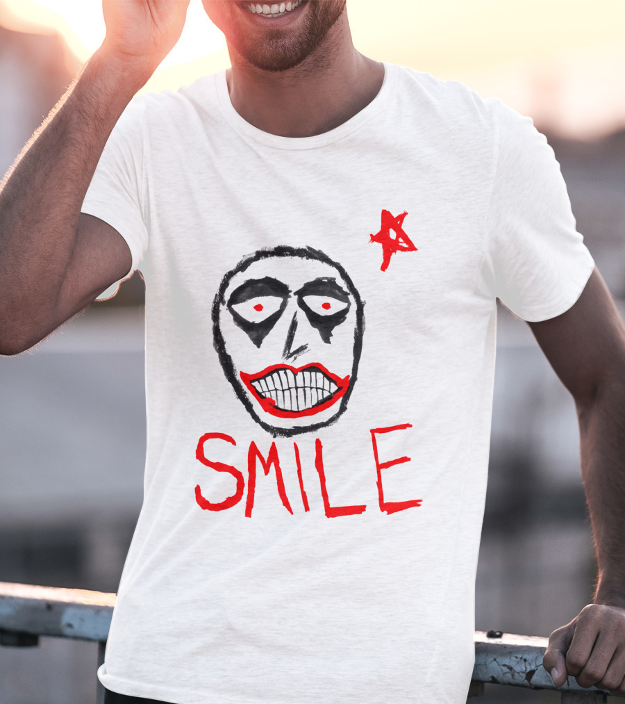 Smile Face Drawing With Red Star T-Shirt