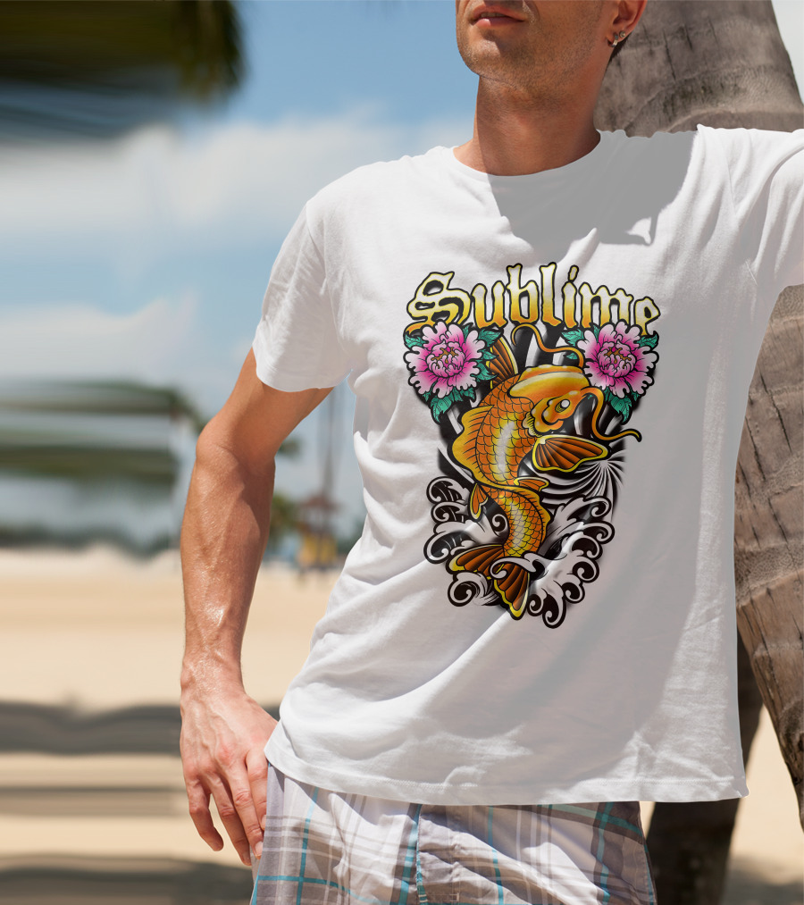 Sublime Koi Fish With Floral Waves T-Shirt
