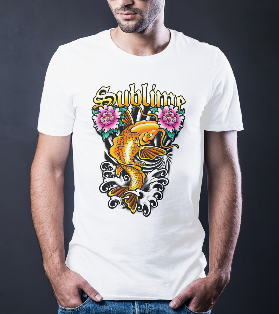 Sublime Koi Fish With Floral Waves T-Shirt