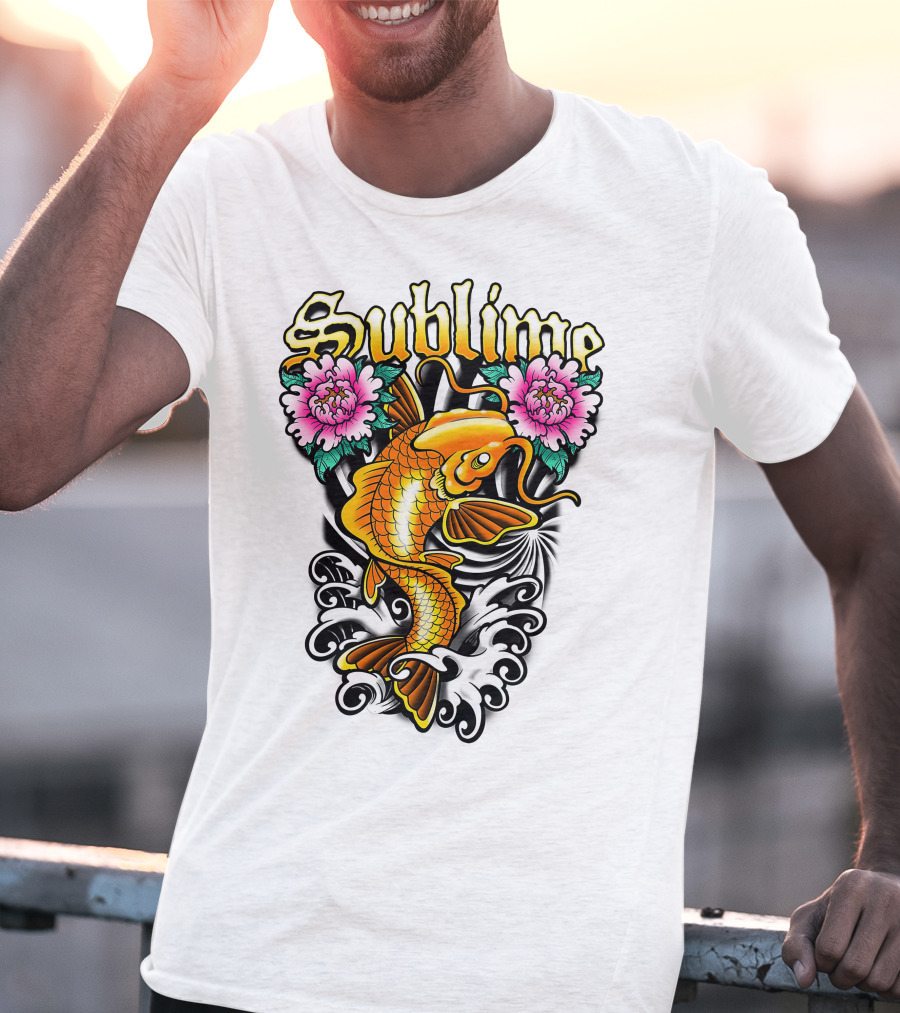 Sublime Koi Fish With Floral Waves T-Shirt