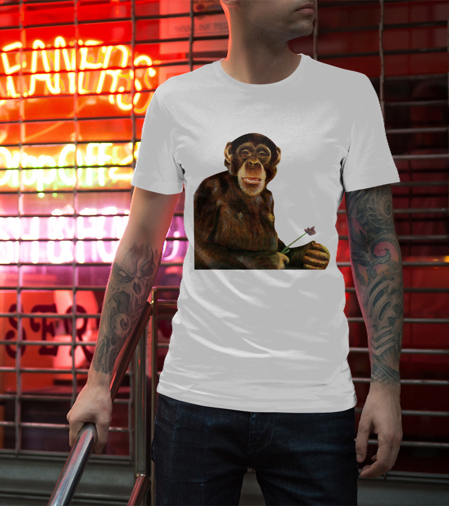 Chimpanzee Holding Purple Flower T-Shirt