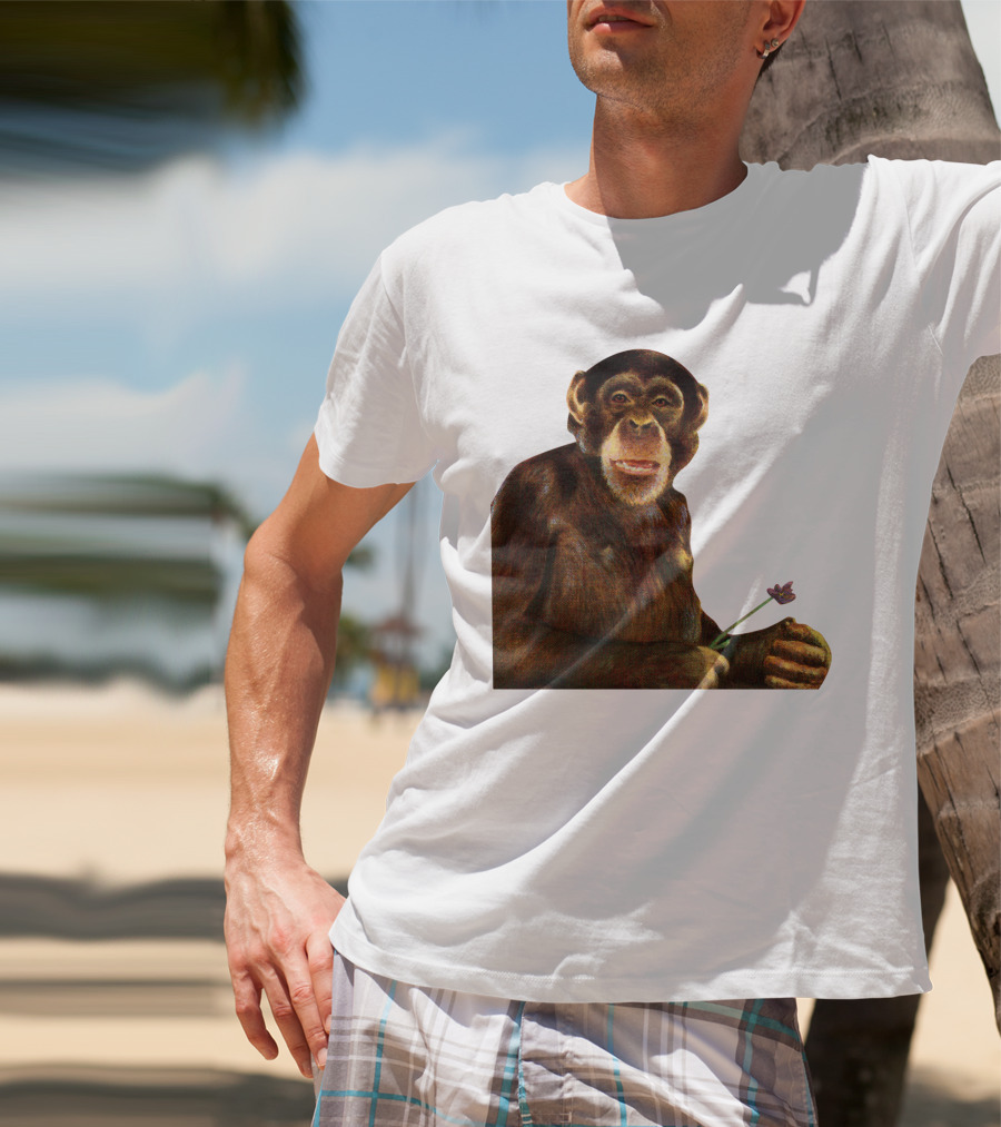 Chimpanzee Holding Purple Flower T-Shirt
