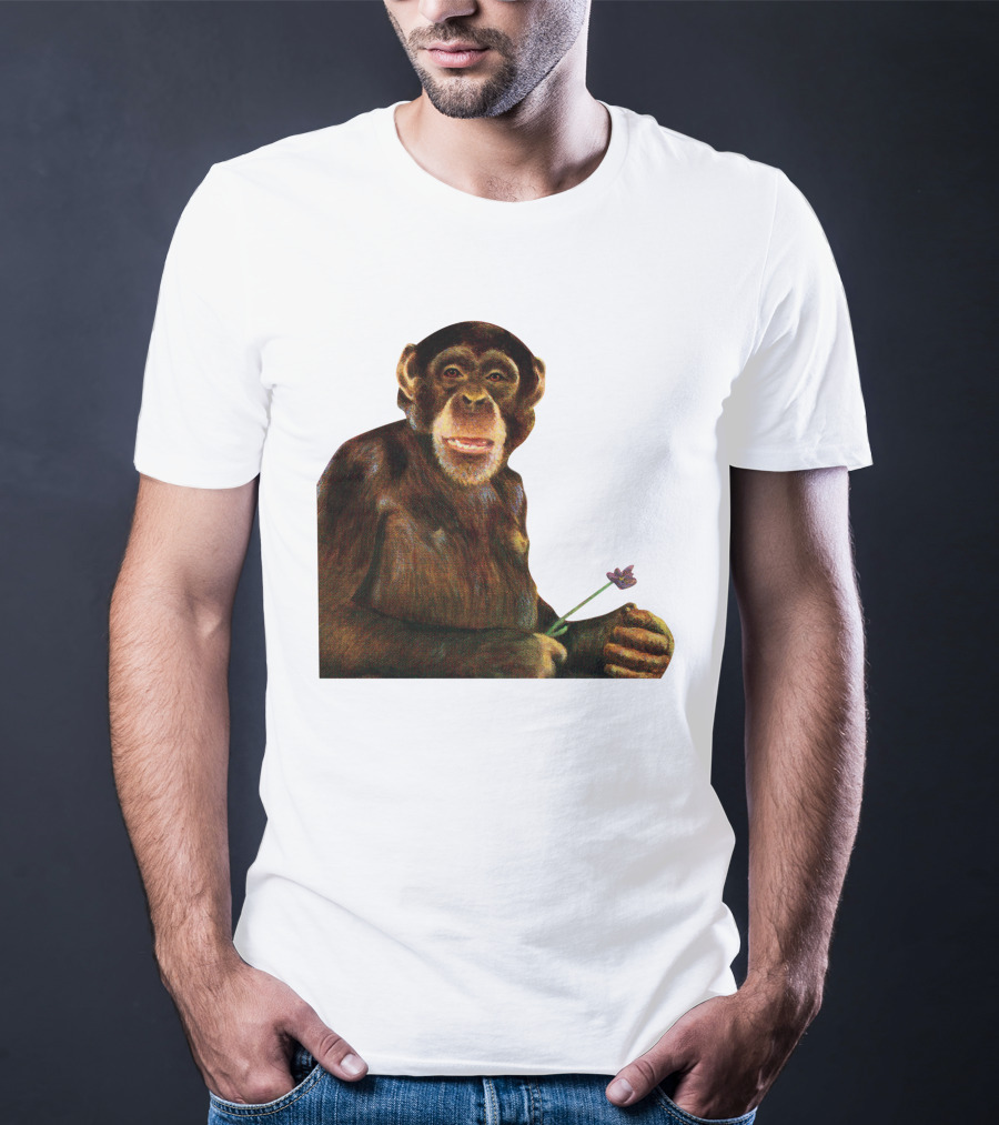 Chimpanzee Holding Purple Flower T-Shirt