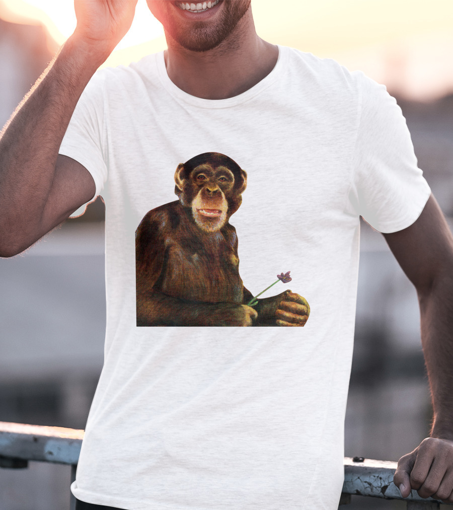 Chimpanzee Holding Purple Flower T-Shirt