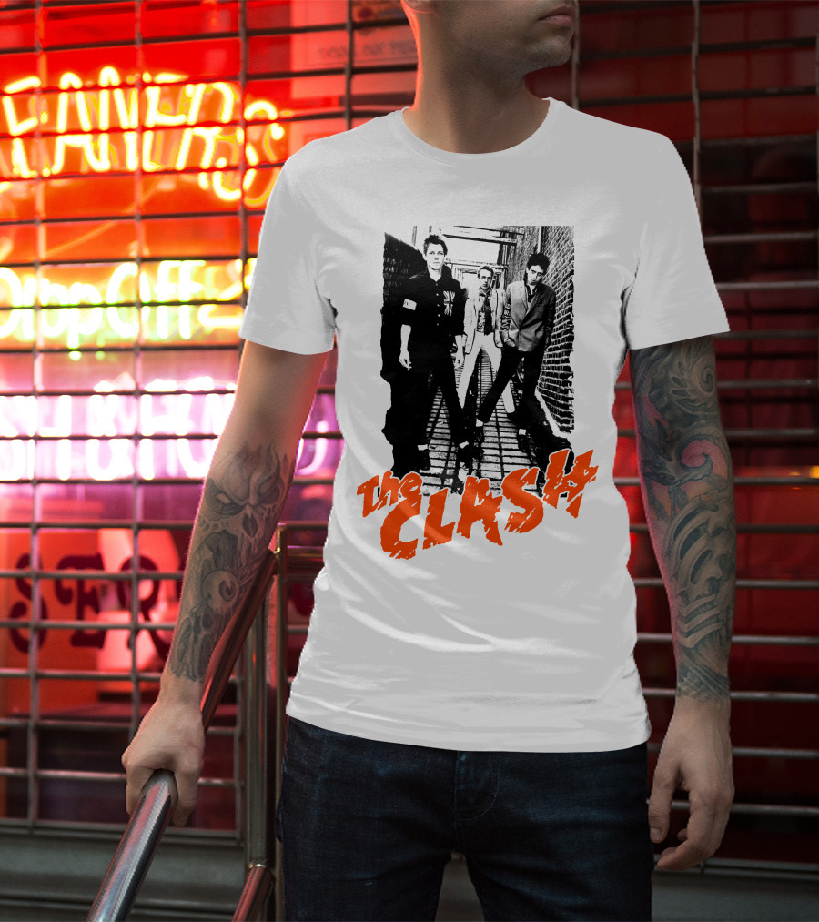 The Clash Band Black And White Alley Photograph With Red T-Shirt
