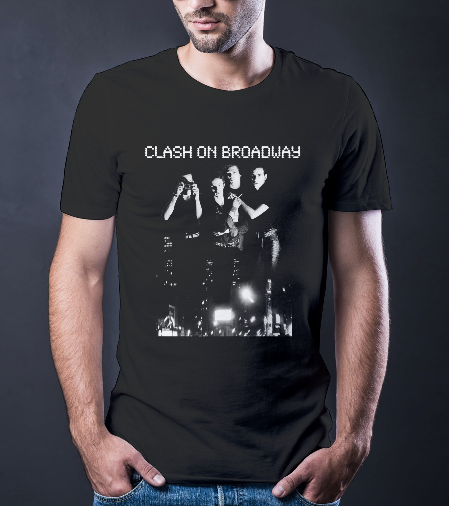 Clash On Broadway Band Night Black And White Street Scene T-Shirt