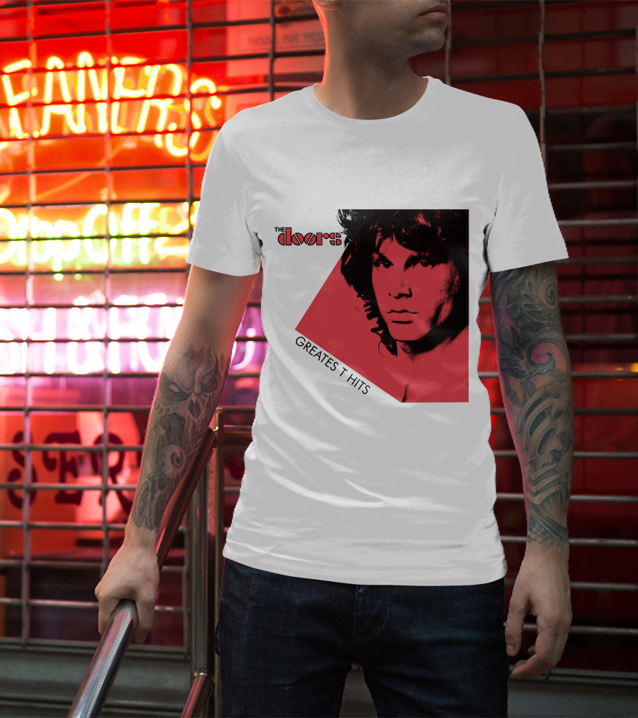 The Doors Greatest Hits Jim Morrison Red And Black T-Shirt
