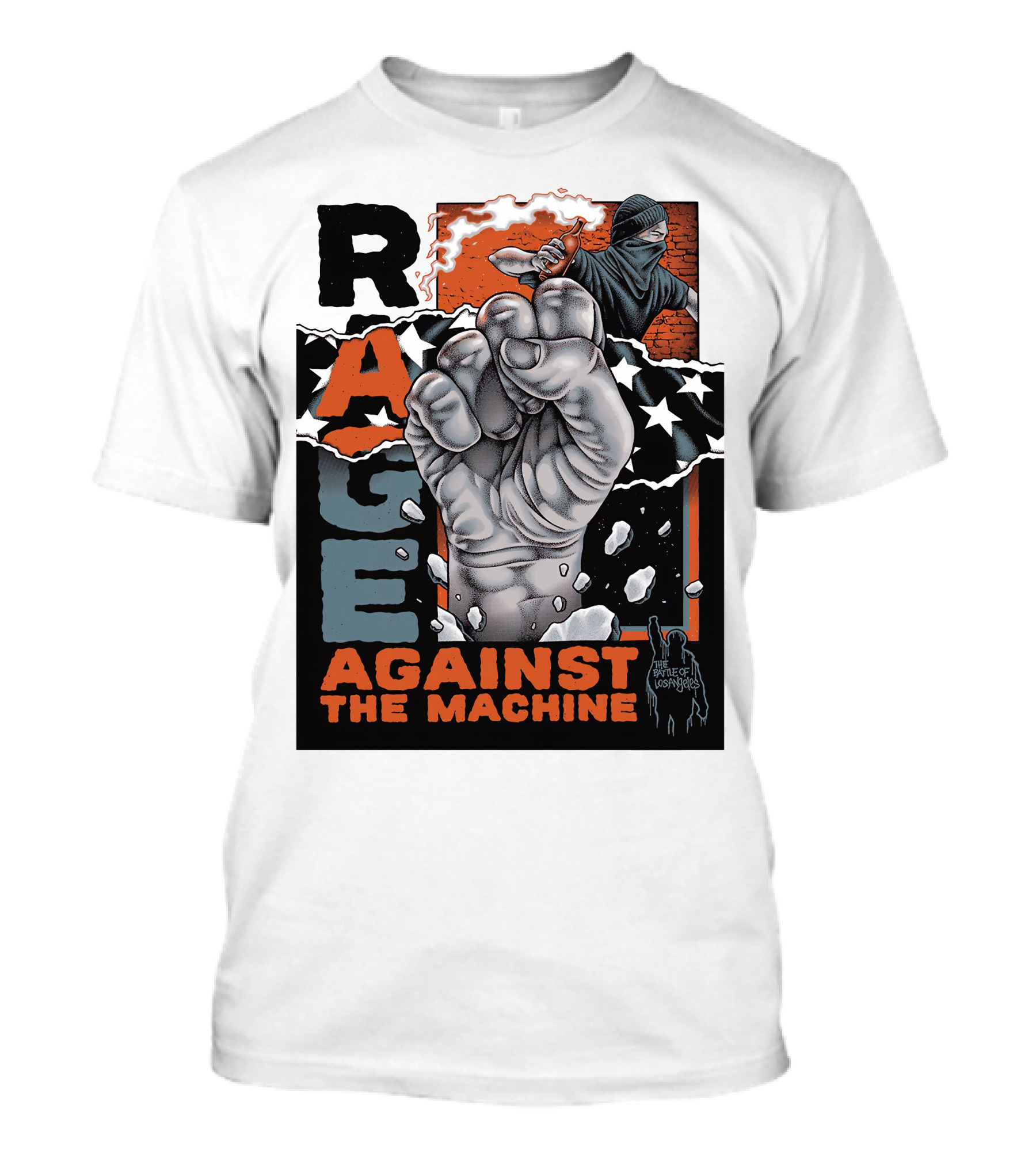 Rage Against The Machine Fist With Star Pattern And Hooded Figure T-Shirt