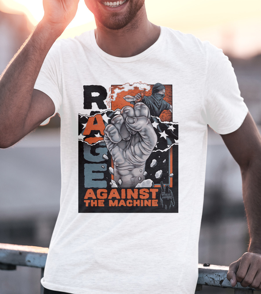Rage Against The Machine Fist With Star Pattern And Hooded Figure T-Shirt