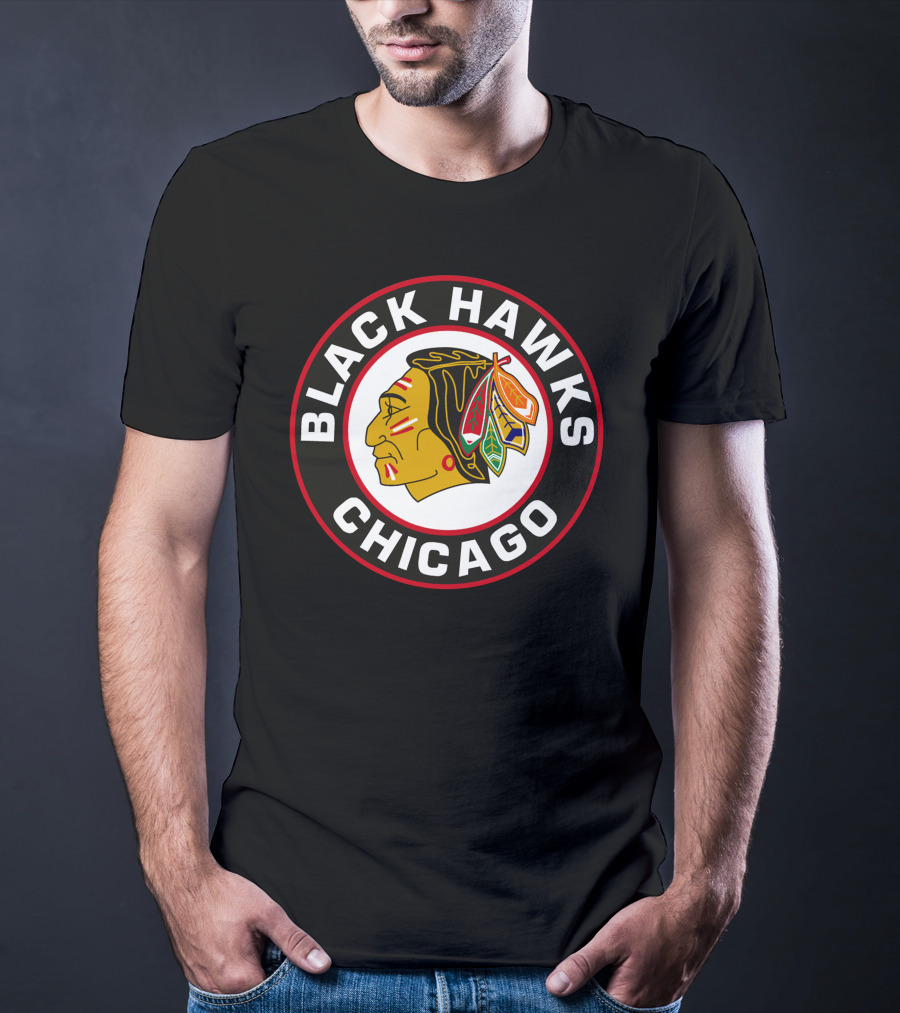 Chicago Blackhawks Classic Logo Design Featuring Iconic Native American Head Symbol T-Shirt