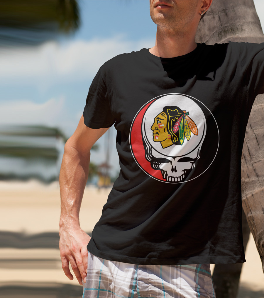 Chicago Blackhawks Grateful Dead Skull Logo Fusion T-Shirt