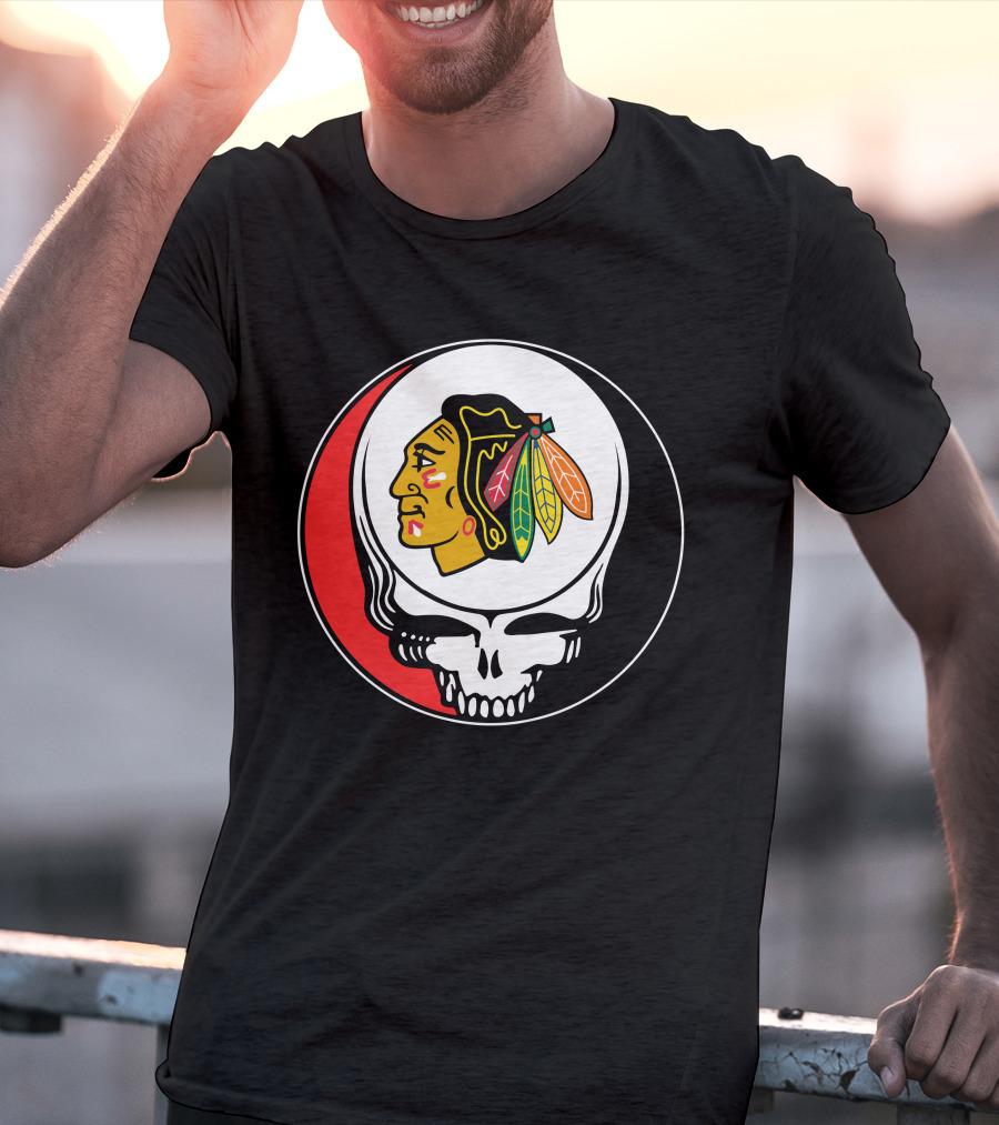 Chicago Blackhawks Grateful Dead Skull Logo Fusion T-Shirt