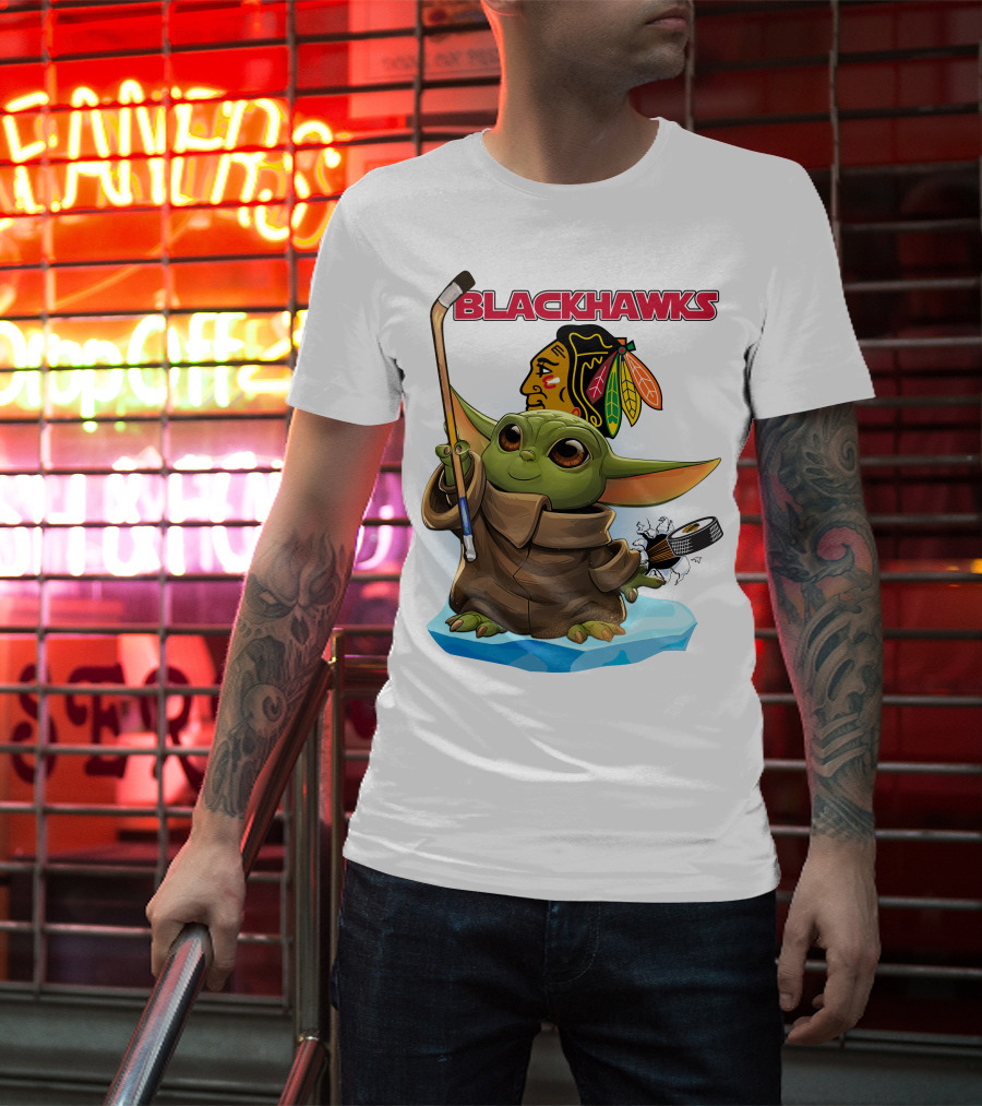 Baby Yoda Blackhawks Hockey T-Shirt