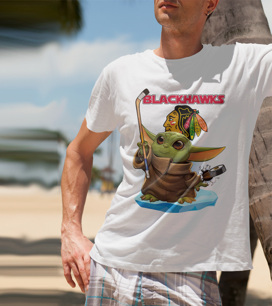 Baby Yoda Blackhawks Hockey T-Shirt