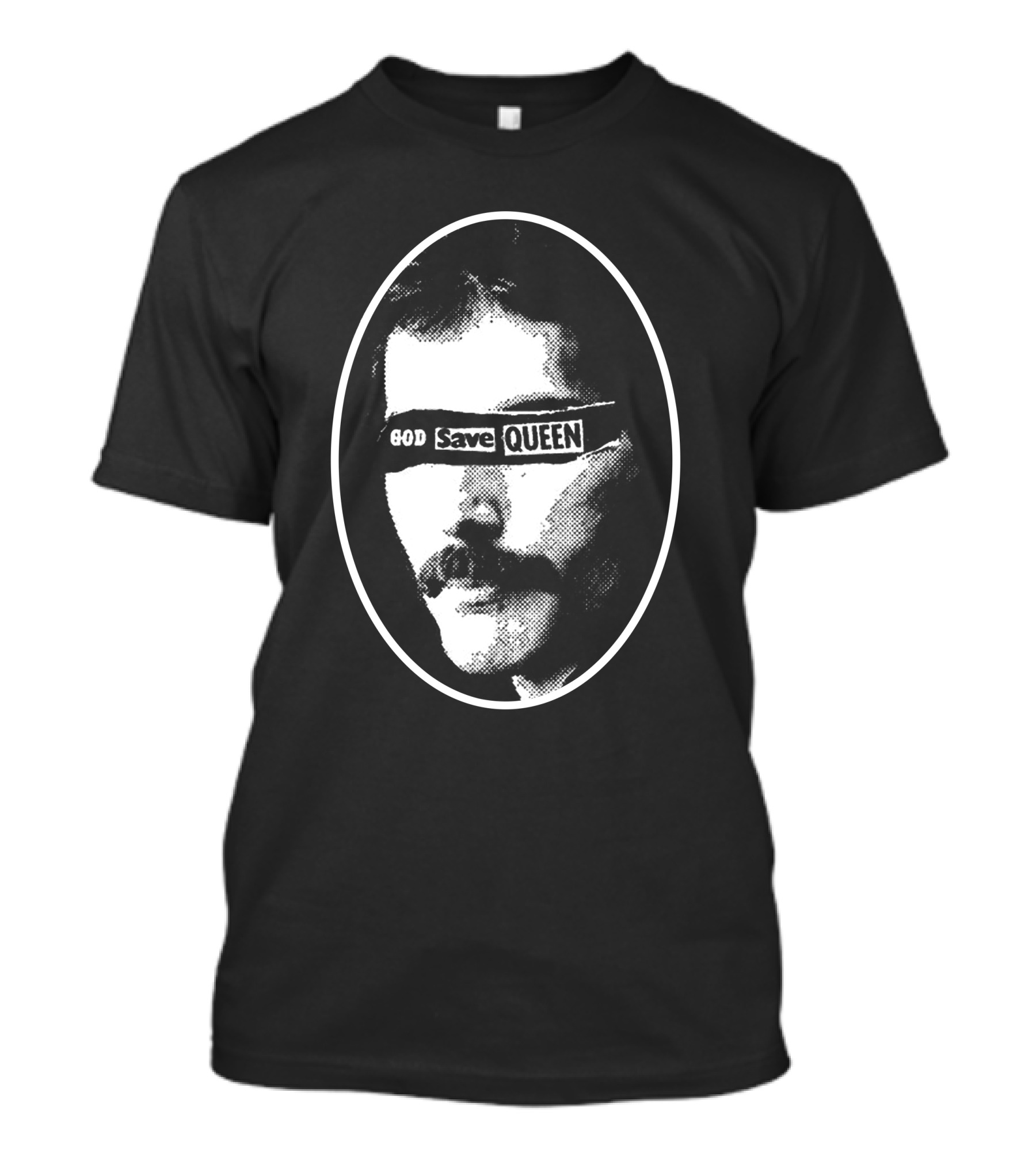 God Save Queen Portrait Oval Black And White T-Shirt