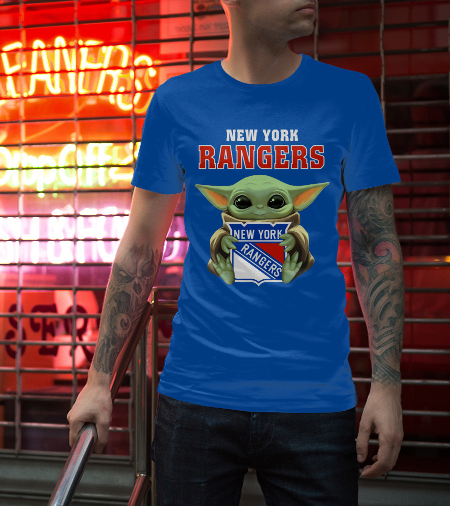 New York Rangers Baby Yoda Holding Team T-Shirt