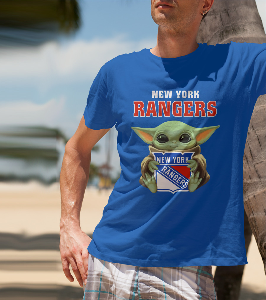 New York Rangers Baby Yoda Holding Team T-Shirt