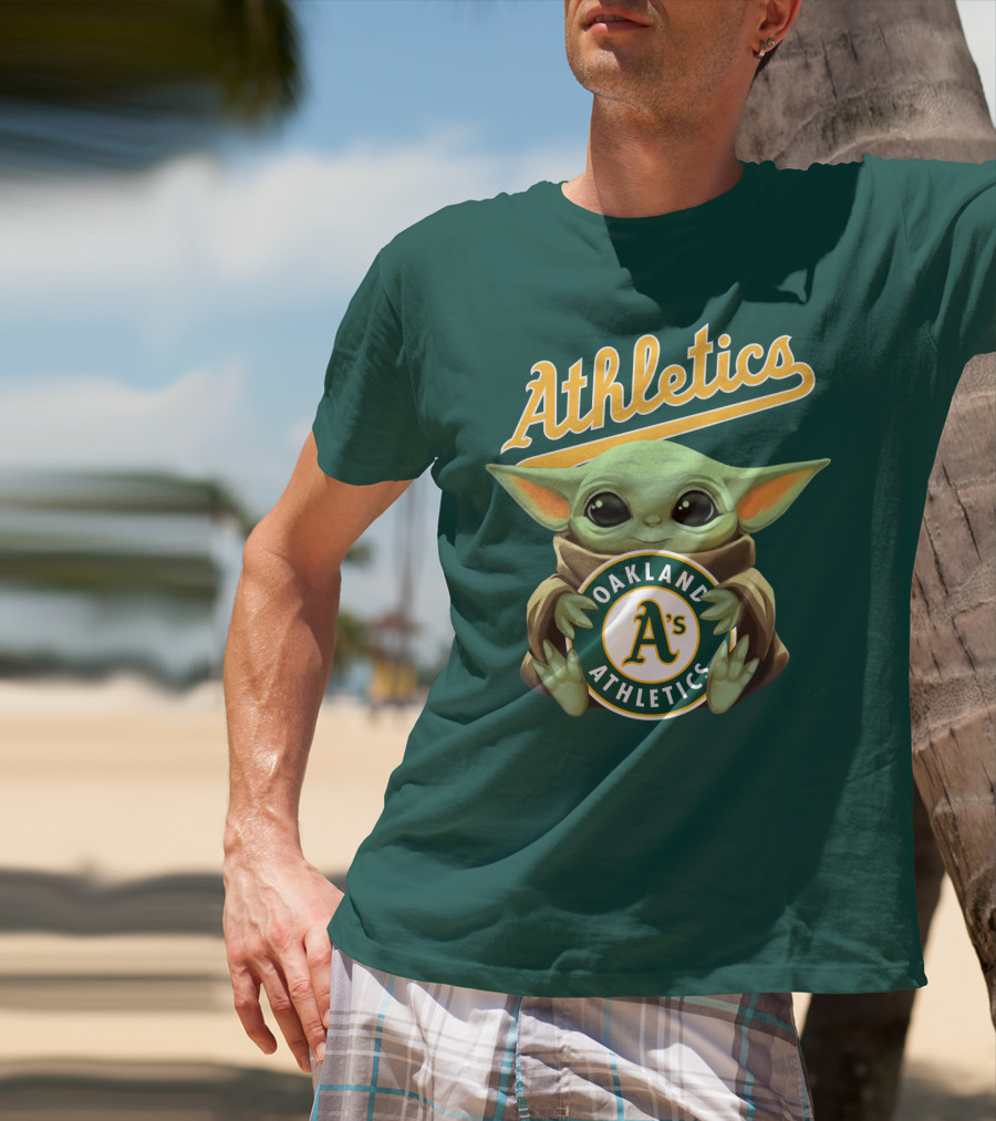 Oakland Athletics Baby Yoda Holding T-Shirt