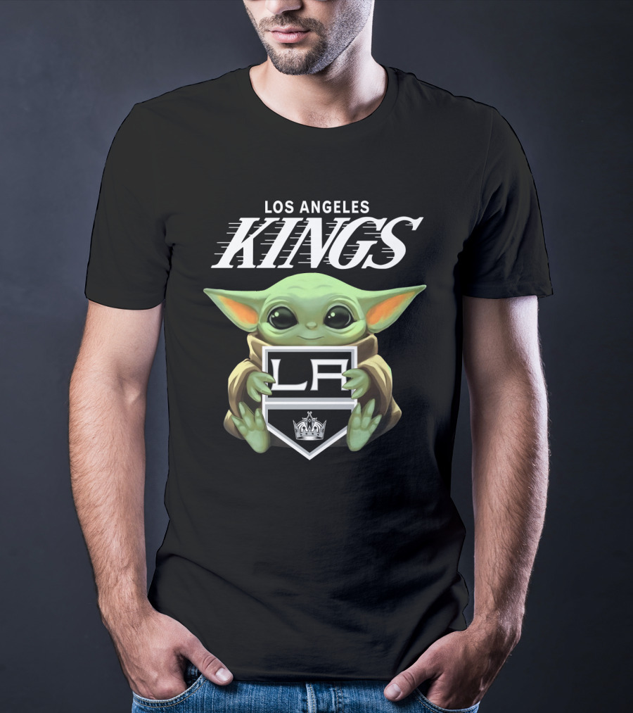Los Angeles Kings Baby Yoda Holding LA Shield T-Shirt
