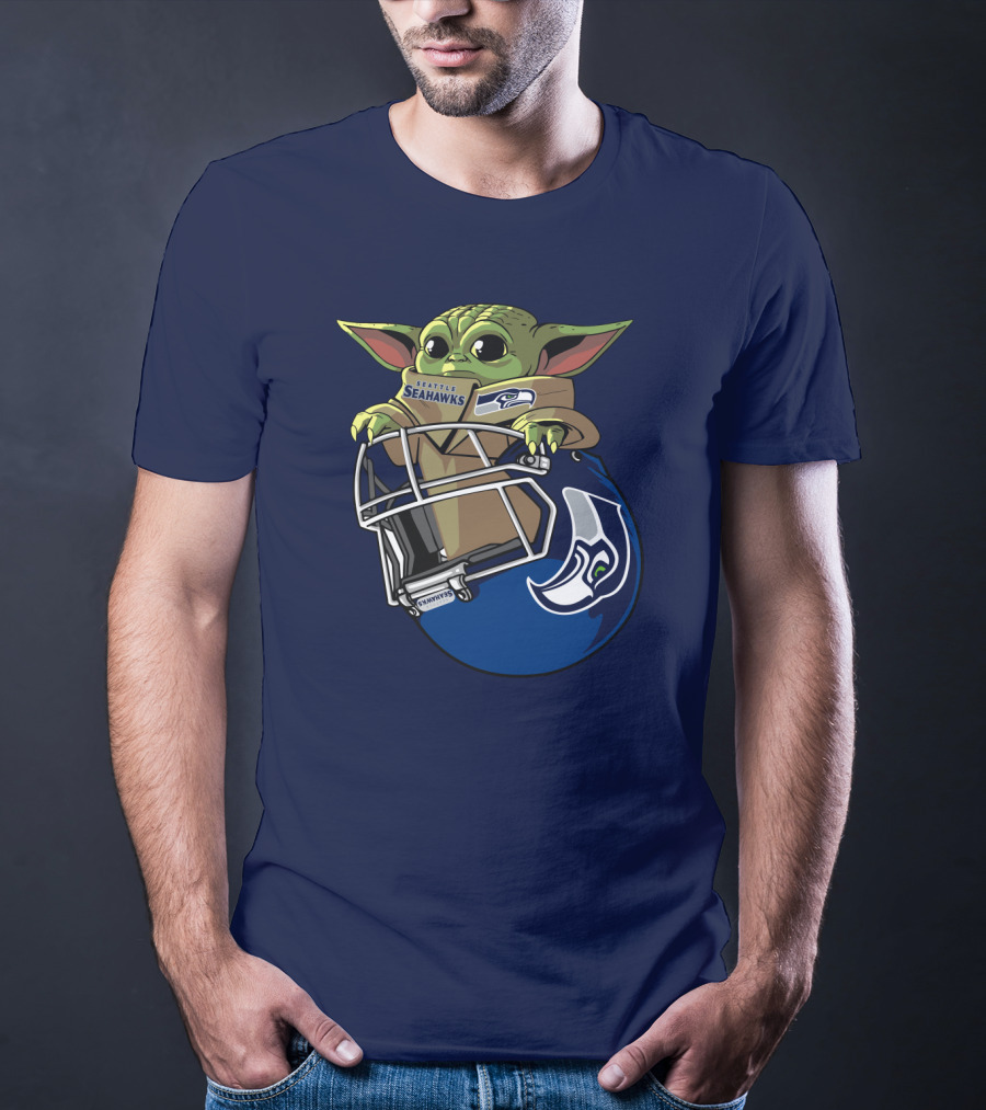 Seattle Seahawks Baby Yoda Helmet Fan T-Shirt