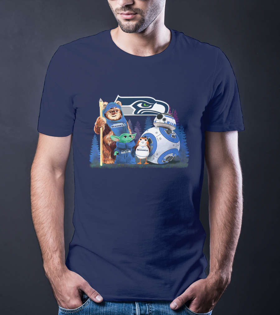 Star Wars Seahawks Ewok Baby Yoda BB-8 Porg Team T-Shirt