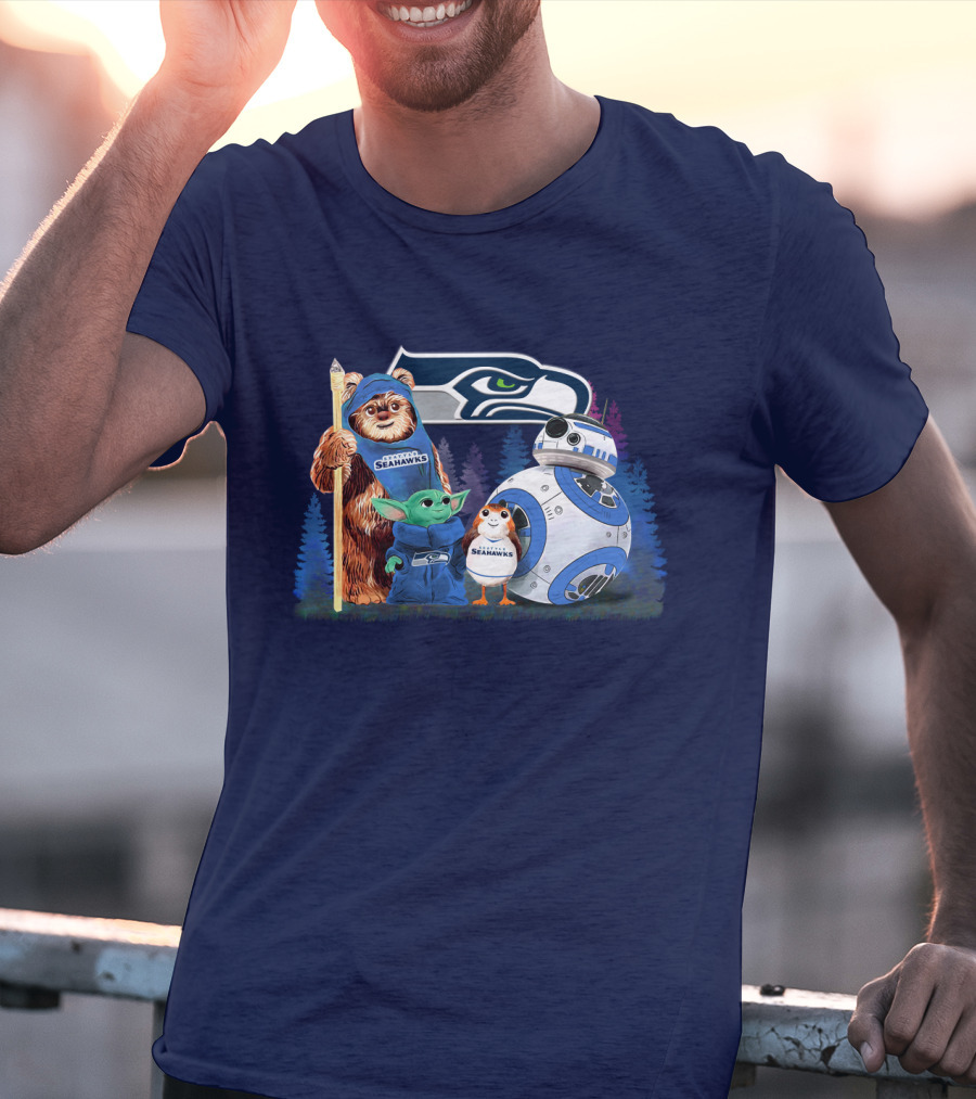 Star Wars Seahawks Ewok Baby Yoda BB-8 Porg Team T-Shirt