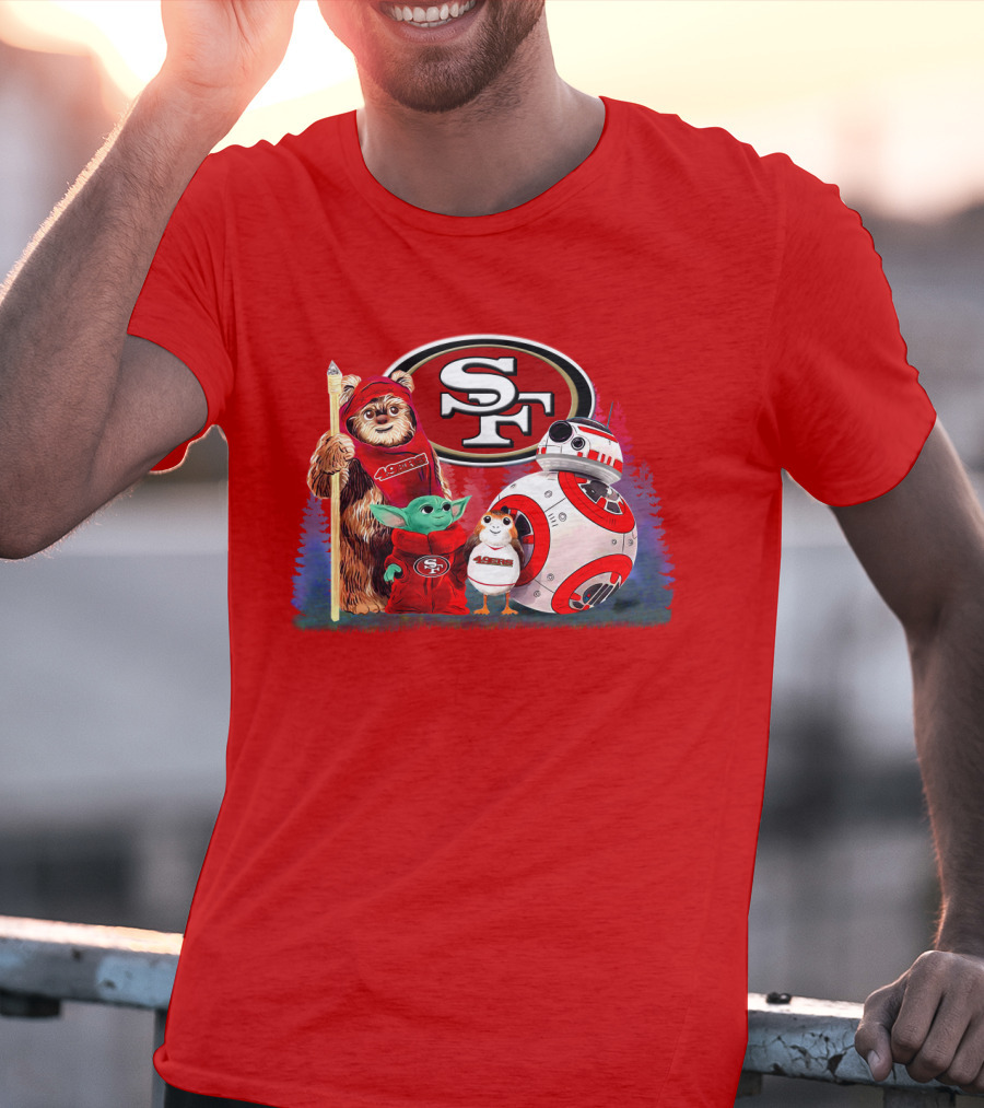 Star Wars SF 49ers Ewok Yoda BB-8 Porg Team Fan Gear T-Shirt