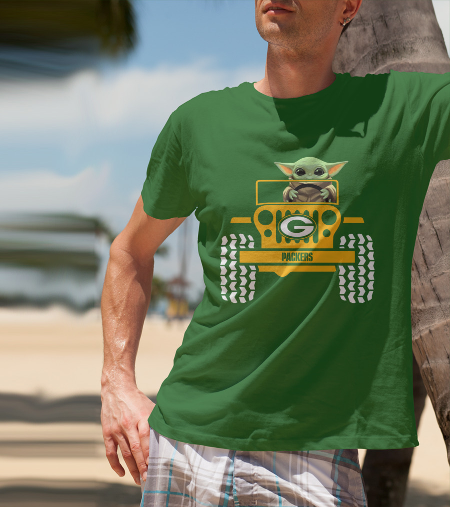 Baby Yoda Driving Green Bay Packers Jeep T-Shirt