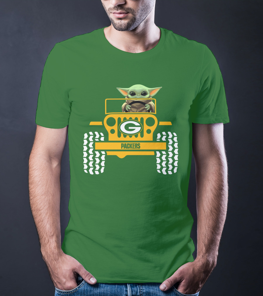 Baby Yoda Driving Green Bay Packers Jeep T-Shirt