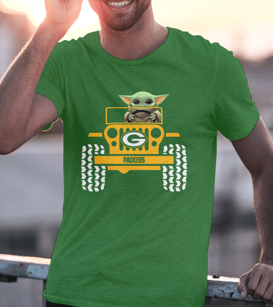 Baby Yoda Driving Green Bay Packers Jeep T-Shirt